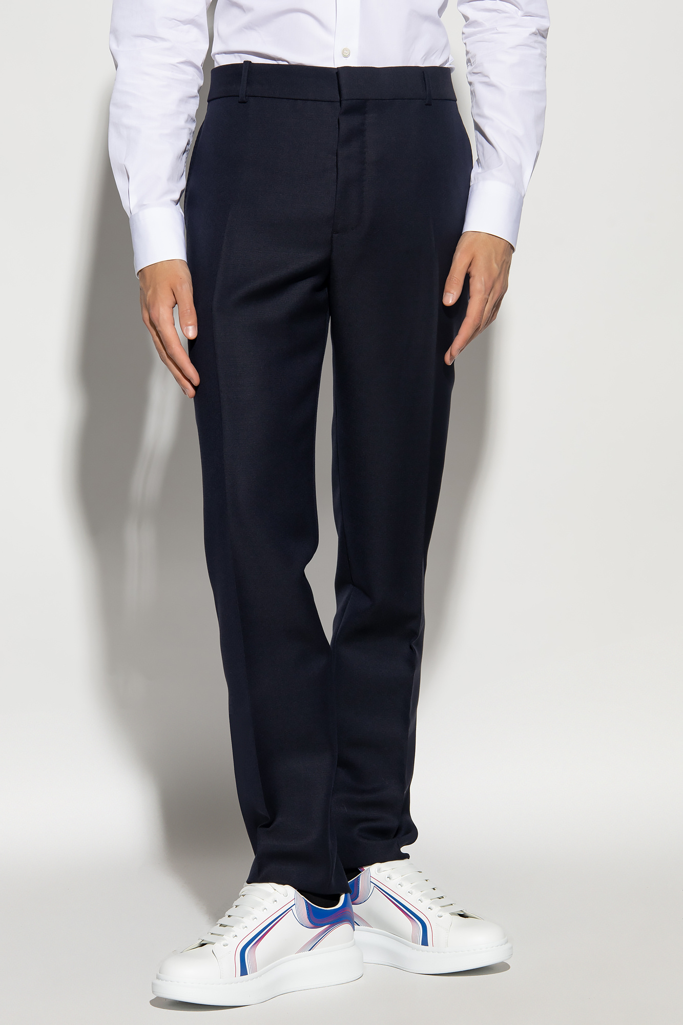 パンツ Alexander Mcqueen Wide Navy Blue Wool Trousers ALEXANDER MCQUEEN - Wide wool pants with front pleats (90's